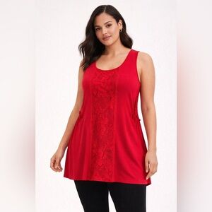 Torrid Red Lace Panel Sleeveless Tunic Tank Top Size 1